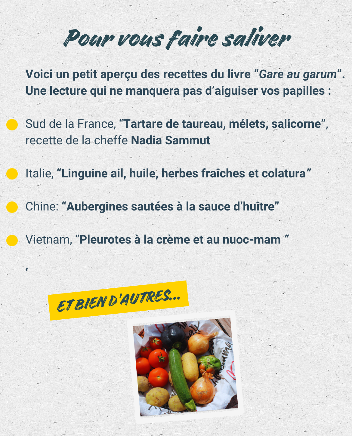 Pour vous faire saliver - rectte du livre "gare au garum"