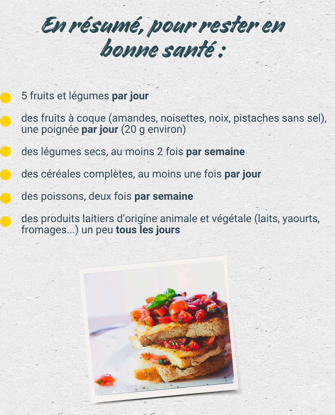 En résumé pour rester en bonne santé :